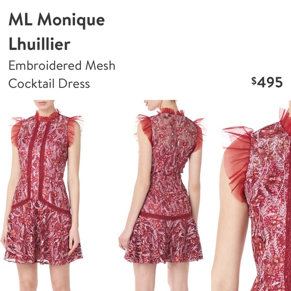 Monique Lhuillier Embroidered Mesh Cocktail Dress - Picture 7 of 15